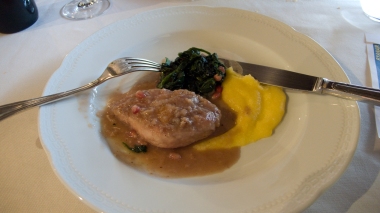 Pheasant with Pomegranate Sauce, Polenta and Spinach